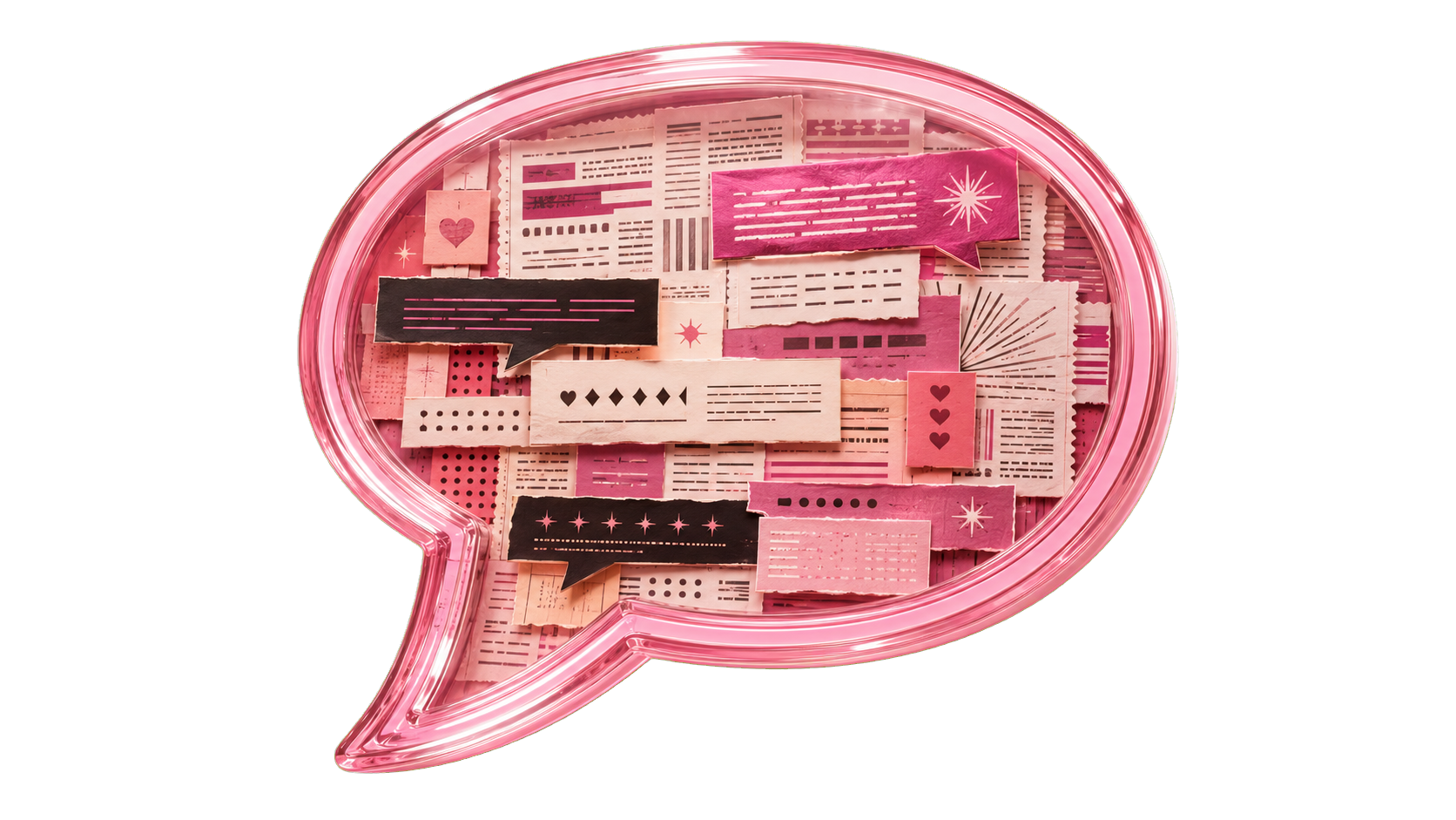 A speech bubble filled with public debate clippings